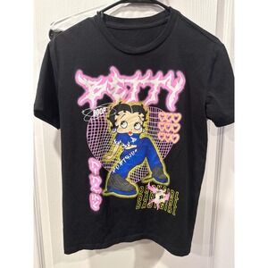 Betty Boop Graphic T Shirt Black Pink Hearts Anime Style Women's Tee